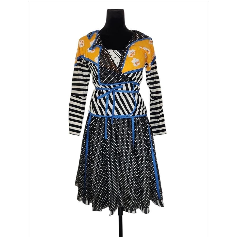 Vintage Koos van den Akker 3-Piece Ensemble Polka Dot Stripes Bustier Skirt Wrap